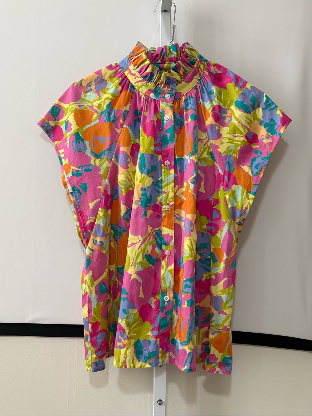 CROSBY by Mollie Burch Ruffled Collar Button-Front Floral Top - Pink Multi